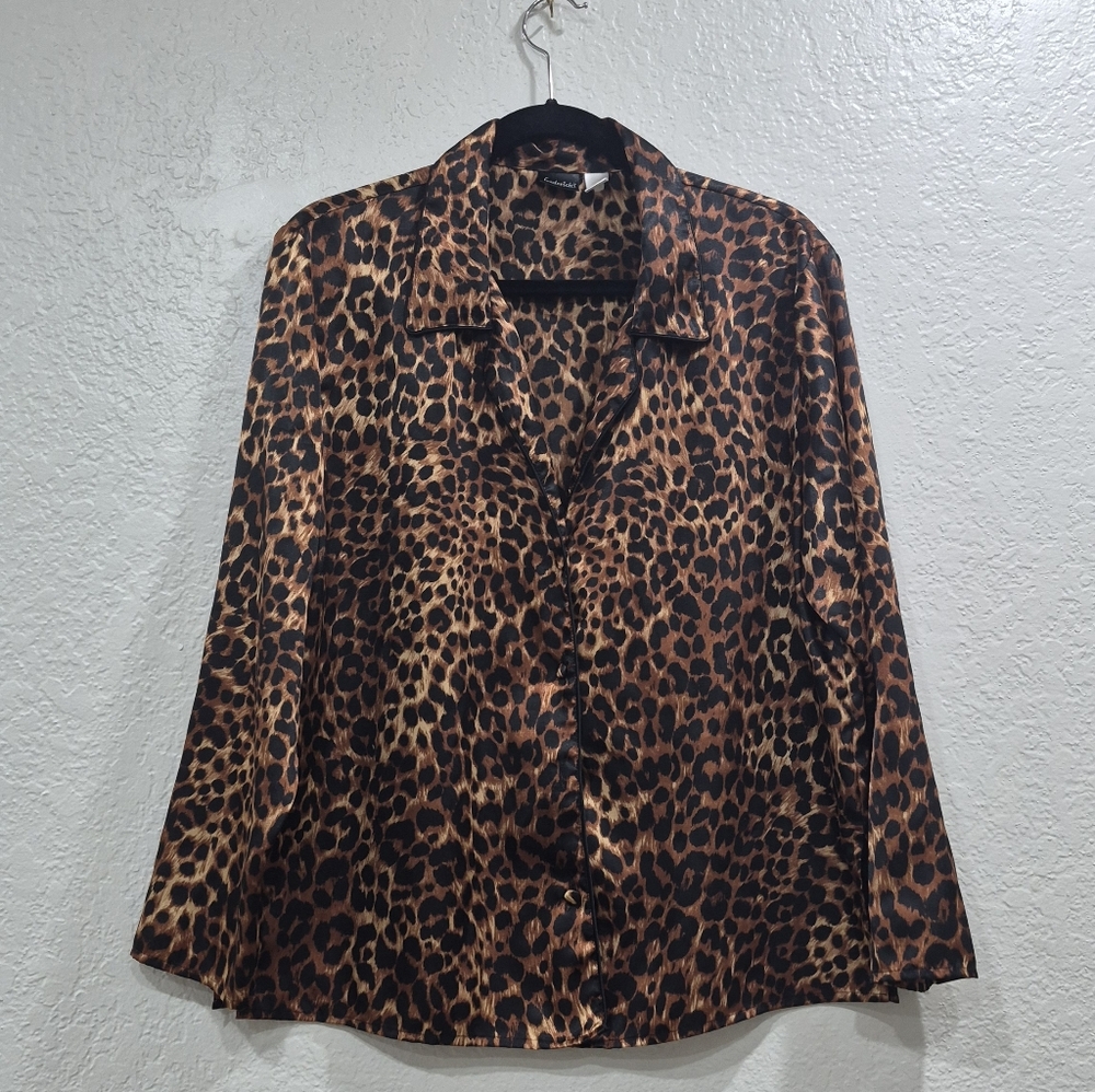Frederick's of Hollywood Leopard Print Pajama Set Size M satiny Feel - Picture 5 of 15